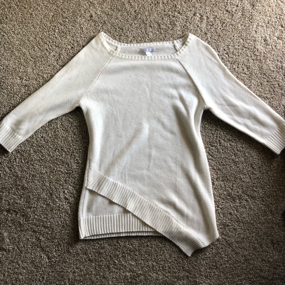 White Scoop Neck Sweater - 3/4 Sleeve